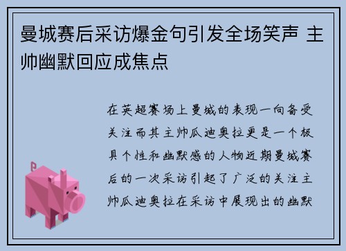 曼城赛后采访爆金句引发全场笑声 主帅幽默回应成焦点