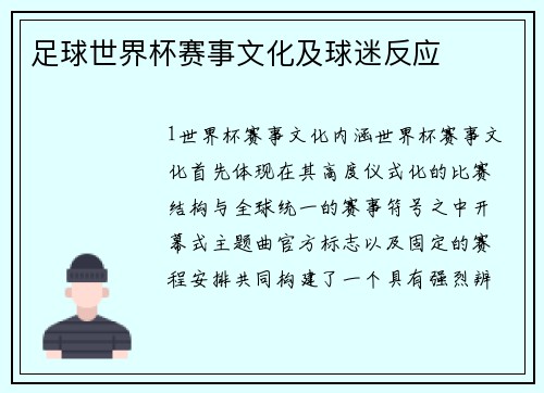 足球世界杯赛事文化及球迷反应